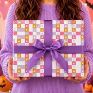 Papel De Regalo Dulces Fantasmas Rosa Naranja Blanco Halloween
