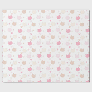 Papel De Regalo Dulces gatos kawaii de colores pastel, corazones y