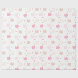 Papel De Regalo Dulces gatos kawaii de colores pastel, corazones y