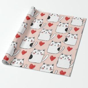 Papel De Regalo Dulces Gatos Kawaii Rosas y Corazones Patrón (5)