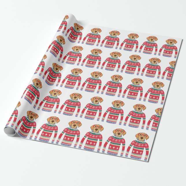 Papel De Regalo Dulces Navidades feos suéter, perro llevando gafas (Desenrollado)