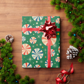 Papel De Regalo Dulces Navideños Retro Divertidos Modernos Verdes 
