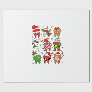 Papel De Regalo Dulces Personajes Dentales de Navidad divertidos p