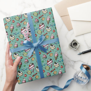 Papel De Regalo Dulces Retro - Azul turquesa