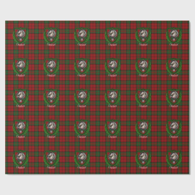Papel De Regalo Dunbar Scottish Clan Tartán y Escudo (Superficie plana)