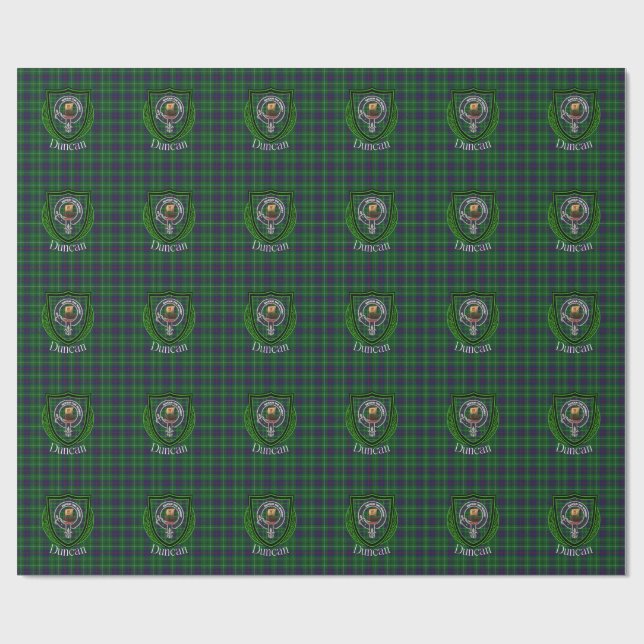 Papel De Regalo Duncan Scottish Clan Tartan & Crest (Superficie plana)