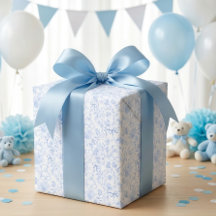 Dusty Blue Bow Floral Vintage Baby Shower Niño