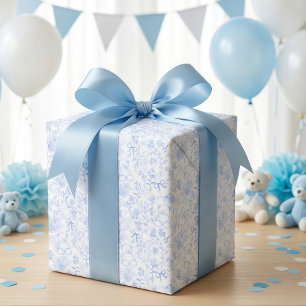 Papel De Regalo Dusty Blue Bow Floral Vintage Baby Shower Niño