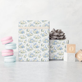 Papel De Regalo Dusty Blue Cream Florals Wedding Bridal Shower