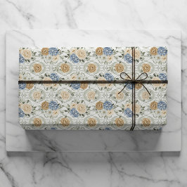 Papel De Regalo Dusty Blue Floral Wedding Gift Wrapping Paper