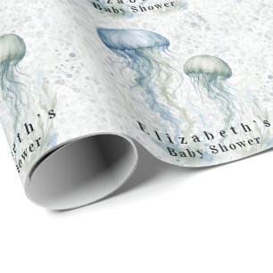 Papel De Regalo Dusty Blue Jellyfish Niño Baby Shower