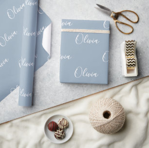 Papel De Regalo Dusty Blue Personalized Name Elegant