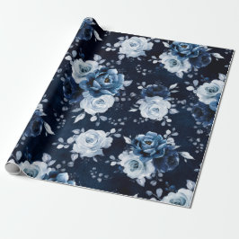 Papel De Regalo Dusty Blue Slate Navy Boda Botánico Floral Wra