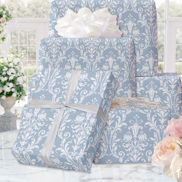 Papel De Regalo Dusty Blue White Damask Elegante Boda