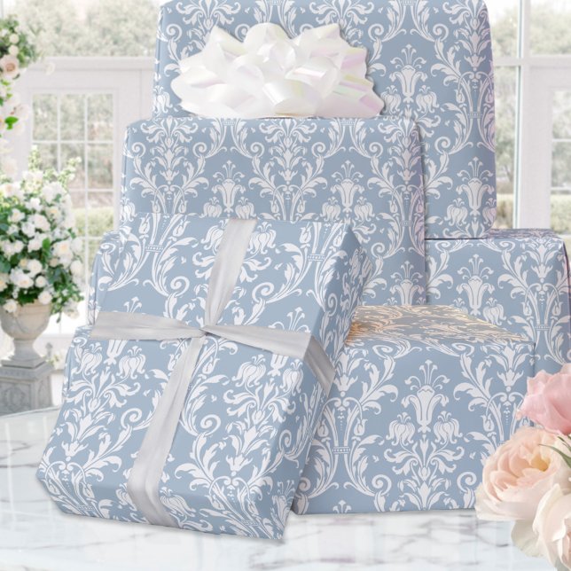 Papel De Regalo Dusty Blue White Damask Elegante Boda (Subido por el creador)
