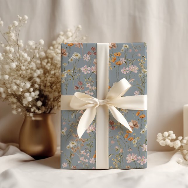 Papel De Regalo Dusty Blue Wildflower Boho Bloom Garden Boho (Subido por el creador)