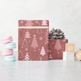 Papel De Regalo Dusty Pink Doodle Christmas Tree Holiday Pattern