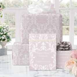 Papel De Regalo Dusty Rosa Blanco Damask Añadir nombre y felicitac