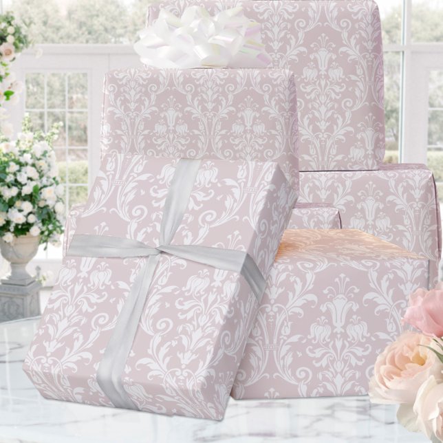 Papel De Regalo Dusty Rosa White Damask Elegante Boda (Subido por el creador)