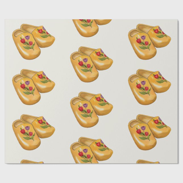 Papel De Regalo Dutch Wooden Shoes with Tulips, Klompen, Holland (Superficie plana)