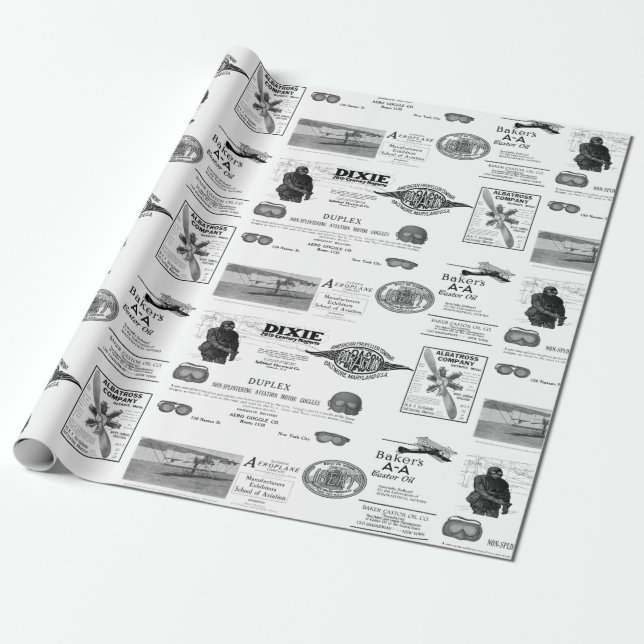 Papel De Regalo Early Aviation Airplane Biplane Wrapping Paper (Desenrollado)