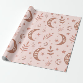 Papel De Regalo Earthy Brown Boho Moon Pattern