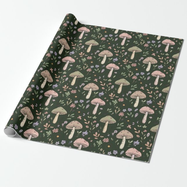 Papel De Regalo Earthy Olive Green Fungi Seamless Pattern (Desenrollado)