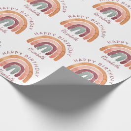 Papel De Regalo Earthy Tone Watercolor Arcoiris Nombre cumpleaños