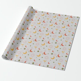 Papel De Regalo Earthy Tones Baby Shower Pattern Stars Suns Moons