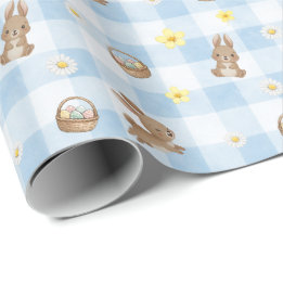 Papel De Regalo Easter Bunny Blue Gingham Wrapping Paper