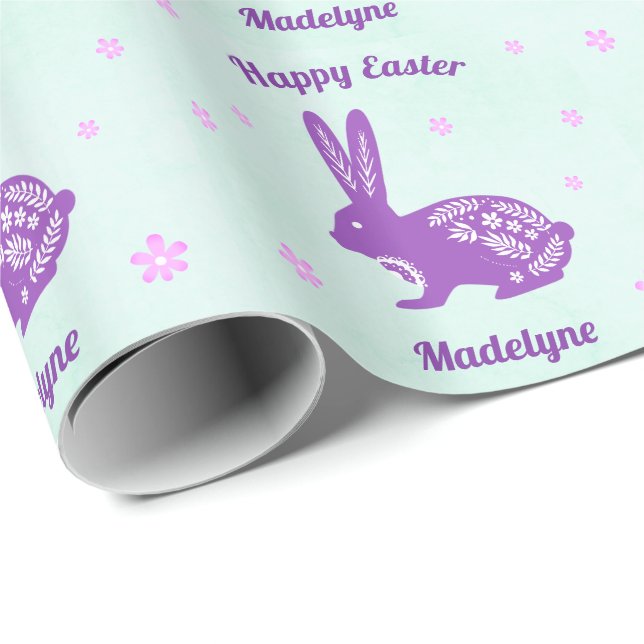Papel De Regalo Easter Bunny Rabbit Daisies Purple Personalizado (Esquina del rollo)