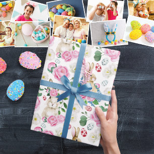 Papel De Regalo Easter Eggs Bunny Floral Pastel Peonies Watercolor