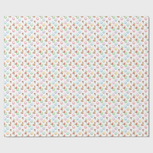 Papel De Regalo Easter Grace – Seamless Pastel Bunny & Cross Patte (Superficie plana)