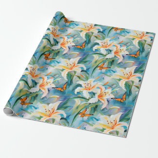 Papel De Regalo Easter lilies and butterflies in bluish tone