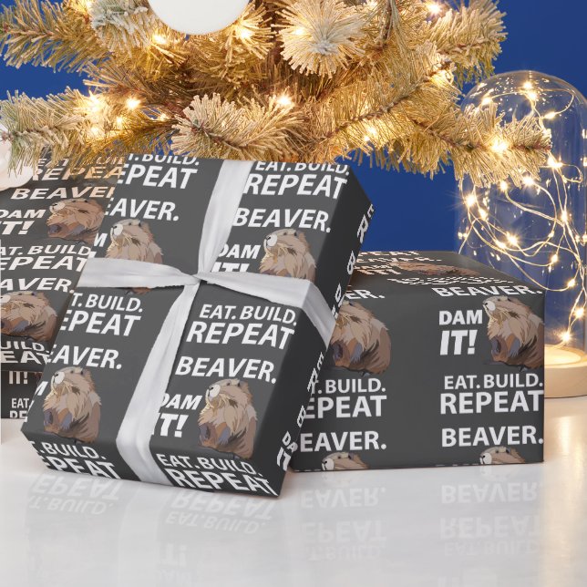 Papel De Regalo Eat Build Repeat Funny Beaver Animal (Vacaciones)