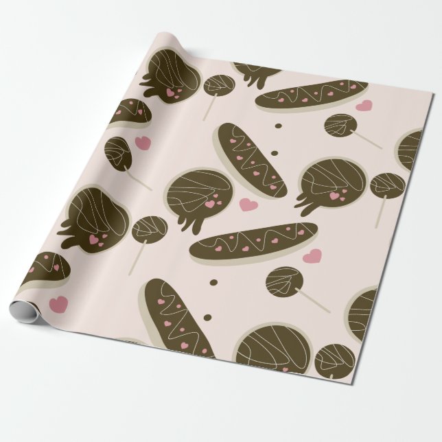 Papel De Regalo Eclair Donuts Cake Pops Día de San Valentín (Desenrollado)