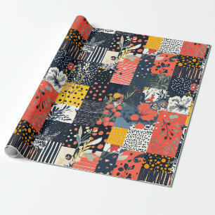 Papel De Regalo Ecléctico Patchwork Botánico Audaz con Lunares