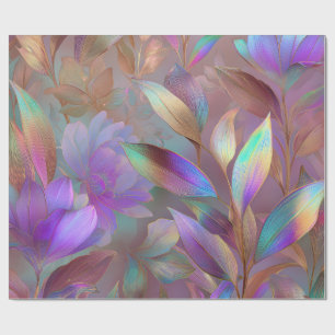 Papel De Regalo Eco Futurismo Flores Tropicales Bioluminiscentes
