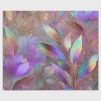 Papel De Regalo Eco Futurismo Flores Tropicales Bioluminiscentes