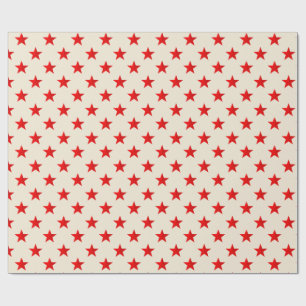 Papel De Regalo Ecru Bright Red Stars