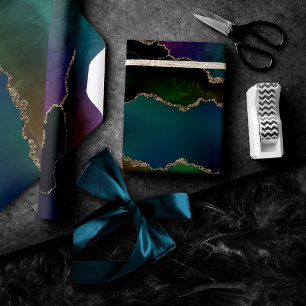 Papel De Regalo Edgy Agate   Moody Jewel Tone Mystic Verde azulado