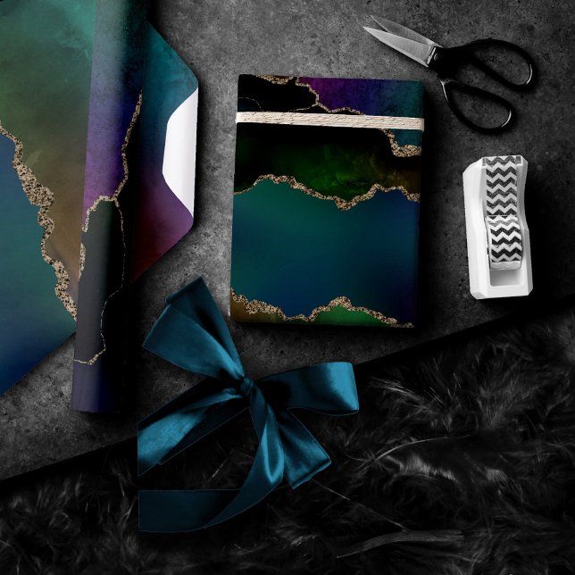 Papel De Regalo Edgy Agate | Moody Jewel Tone Mystic Verde azulado (Subido por el creador)