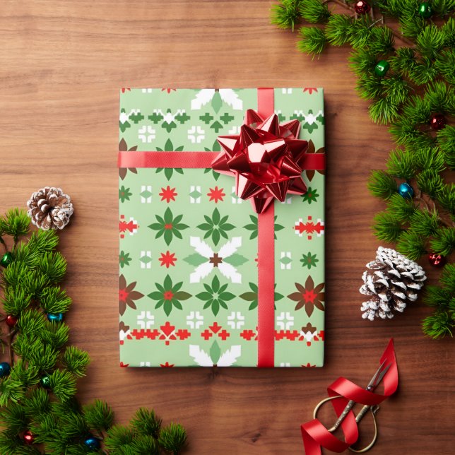 Papel De Regalo Edición de Navidad 4 de Fair Isle escandinavo (Regalo de vacaciones)