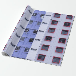 Papel De Regalo Edificio de altura azul y blanco