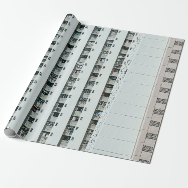 PAPEL DE REGALO EDIFICIO DE CONCRETO BLANCO Y AZUL (Desenrollado)