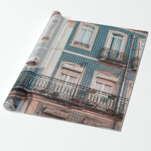 PAPEL DE REGALO EDIFICIO DE CONCRETO BLANCO Y AZUL