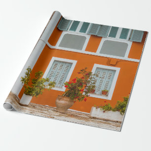 Papel De Regalo EDIFICIO DE CONCRETO naranja BLANCO Y GRIS