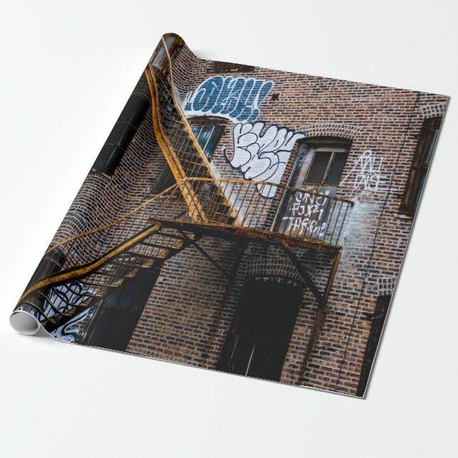 PAPEL DE REGALO EDIFICIO DE LADRILLO MARRÓN CON LADDER METALIZADO  (Desenrollado)