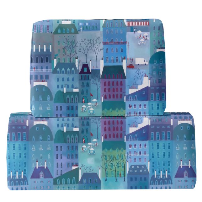 Papel De Regalo Edificios de París Arte Azul (Paris France buildings art gift wrapping paper)