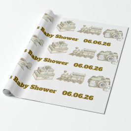 Papel de regalo editable neutral para baby shower 